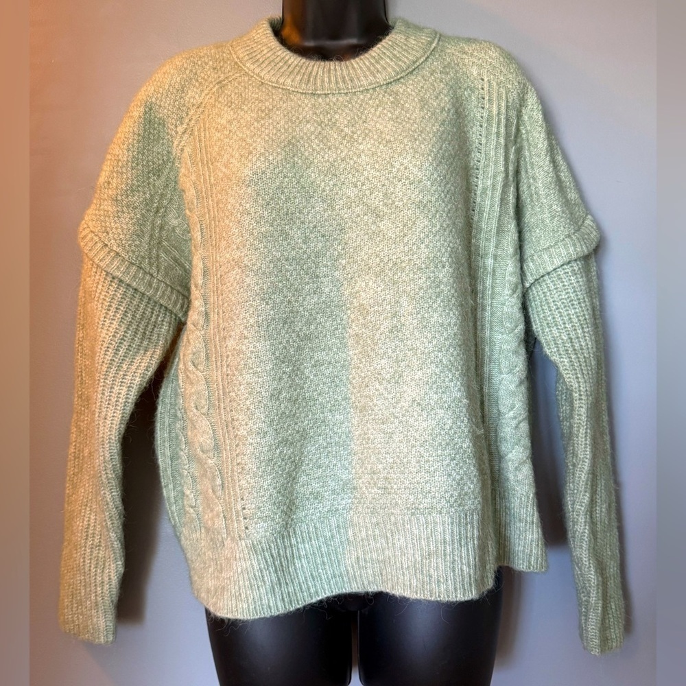 Madewell Green Knit Sweater with Cable Knit Detail Women's‎ Sz S **PTP 24"